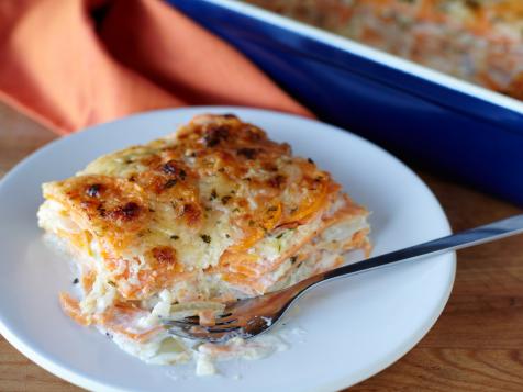 Sweet Potato Gratin with Carmelized Onion and Parmesan Cheese