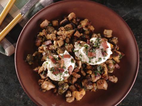 Roast Turkey, Brussel Sprout and Sweet Potato Hash with Mixed Herb-Bacon Oil