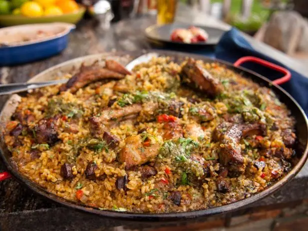Pork and Chicken Paella Verde Recipe | Guy Fieri | Food Network Pork and Chicken Paella Verde