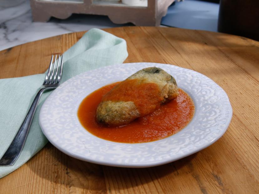 Marcela Valladolid's Chiles Rellenos dish is seen on the set of Food Network's The Kitchen, Season 7.
