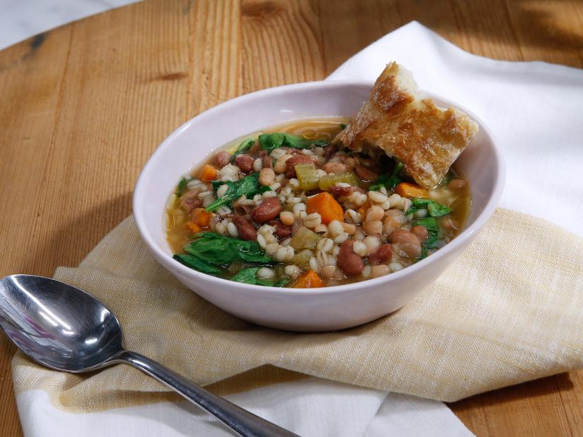Katie Lee's Slow Cooker Bean and Barley Stew is seen on the set of Food Network's The Kitchen, Season 7.