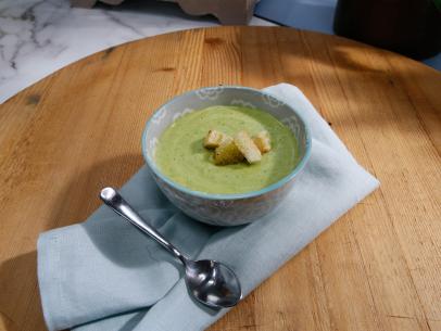 Jeff Mauro's Turbo Broccoli Cheddar Soup is seen on the set of Food Network's The Kitchen, Season 7.
