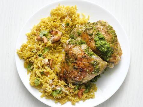 Roasted Cilantro Chicken with Cashew Rice