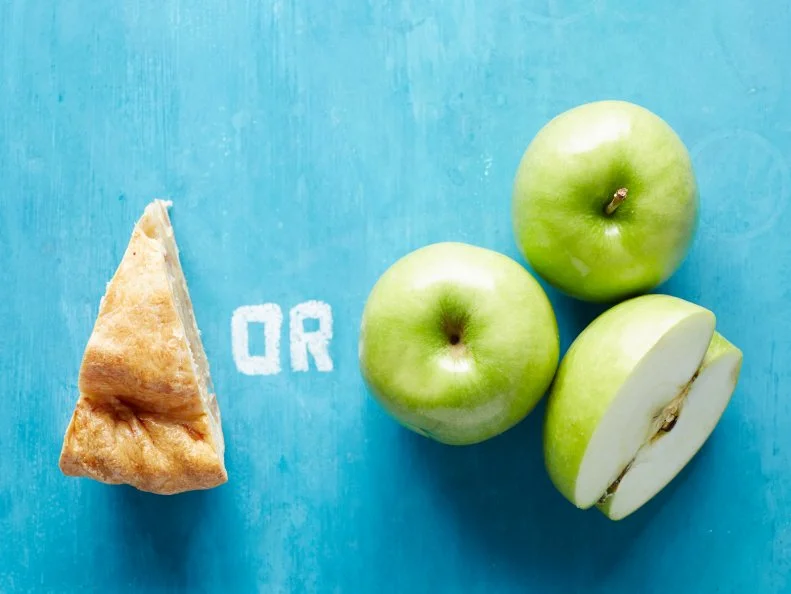 250 Calories worth of apples or apple pie.