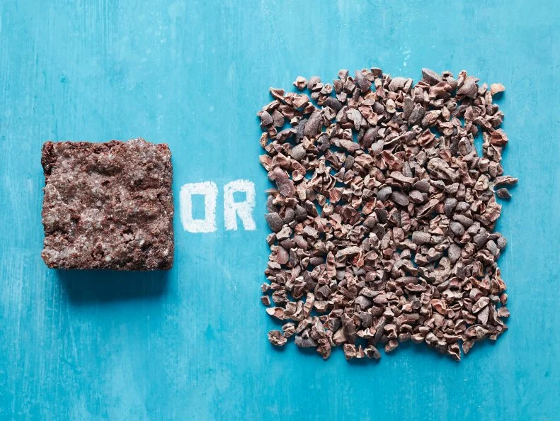 250 Calories worth of a brownie or cacao nibs.