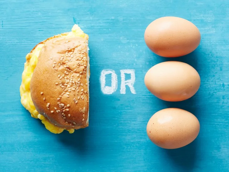 250 Calories worth of an Egg Sandwich or Hardboiled Eggs.
