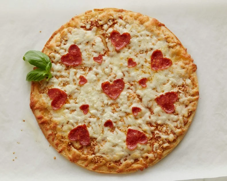 FNK HEARTSHAPED FOODS FOR VALENTINE’S DAY HEART SHAPED FOODS FOR VALENTINE’S DAY, Food Network Kitchen, Food Network, Eggs, Bacon, Pancakes, Shrimp, Cheese, Pepperoni, Pork Chops, Cinnamon, Strawberries, Rice Cereal