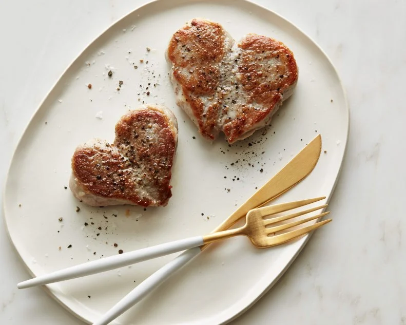 FNK HEARTSHAPED FOODS FOR VALENTINE’S DAY HEART SHAPED FOODS FOR VALENTINE’S DAY, Food Network Kitchen, Food Network, Eggs, Bacon, Pancakes, Shrimp, Cheese, Pepperoni, Pork Chops, Cinnamon, Strawberries, Rice Cereal