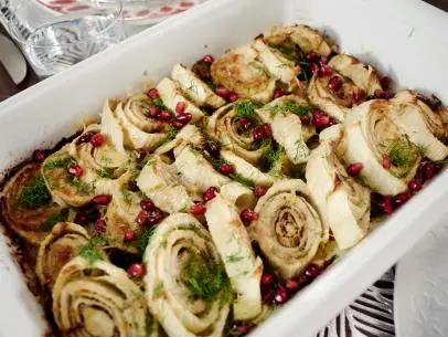 Giada de Laurentiis's dish, Roasted Fennel with Parmesan, as seen on Food Network’s Giada’s Holiday Handbook, Season 1.