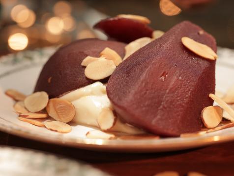 Mulled Wine Poached Pears with Toasted Almonds