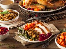 Full Homemade Thanksgiving Dinner with Turkey Stuffing Veggies and Potatos