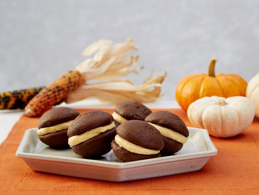 How To Make Pumpkin Spice Whoopie Pies: Making Chocolate Cookies and Pumpkin Spice Filling then Combining to Create Whoopie Pies for Holiday Baking Championship Season 2 Eatertainment, as seen on Food Network.