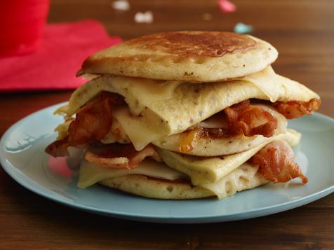 Hangover Bacon, Egg and Cheese Pancake Sandwich