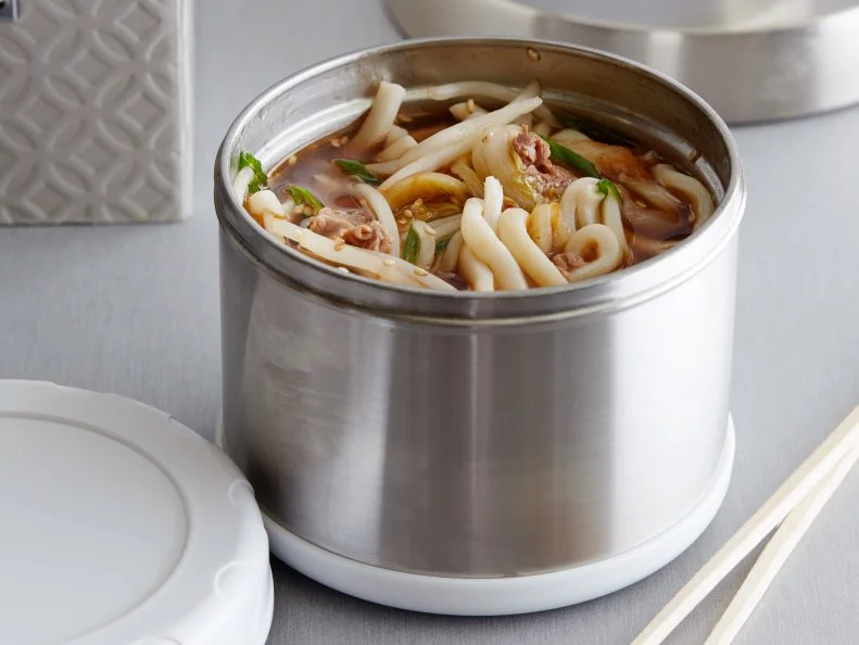 FNK JUSTADDWATER KIMCHI BEEF NOODLE SOUP Food Network Kitchen Food Network Roast Beef, Soy Sauce, Sesame Oil, Sugar, Kimchi, Beef Base, Udon Noodles, Bean Sprouts, Scallion, Sesame Seeds