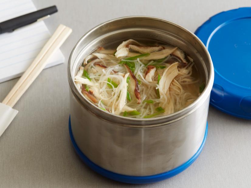 FNK JUSTADDWATER MISO CHICKEN NOODLE SOUP Food Network Kitchen Food Network Yellow Miso, Chicken Base, ChiliGarlic Sauce, Ginger, Rice Vermicelli, Chicken, Shiitake Mushrooms, Snow Peas or Sugar Snap Peas, Scallion