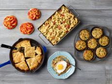 Food Network Kitchen’s Frittata, Stir-fried noodles, Pasta bakes, Muffins, Fritters, Pie, Pizza, from 7 Things to Make with Leftover Cooked Pasta for KIDS CAN BAKE/KIDS CAN MAKE/EASTER, as seen on Food Network.