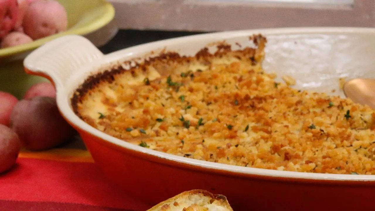 Yukon Gold Potato Gratin with Horseradish, Gruyere and Sweet Onion