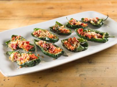 Alex Guarneschelli's Vegetarian Stuffed and Baked Poblano Peppers as seen on Food Network’s Bobby Flay’s Barbecue Addiction, Christmas at Bobby’s Special