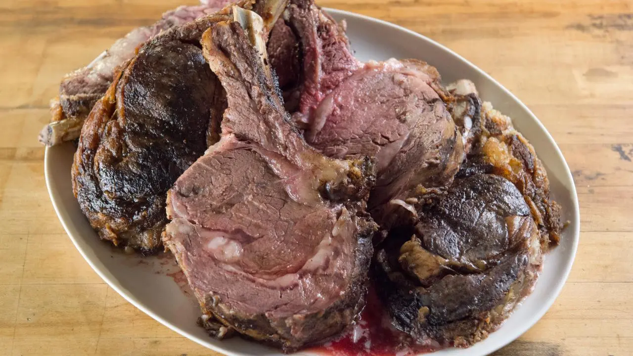 Prime Rib With Red Wine Thyme Butter Sauce Recipe Bobby Flay Food Network