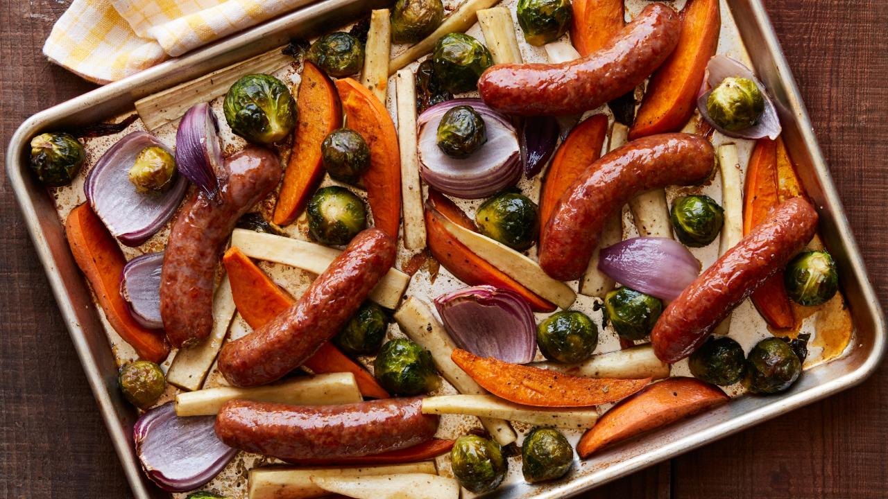 Sheet Pan Sausage, Peppers and Onions - Sweet Savory and Steph