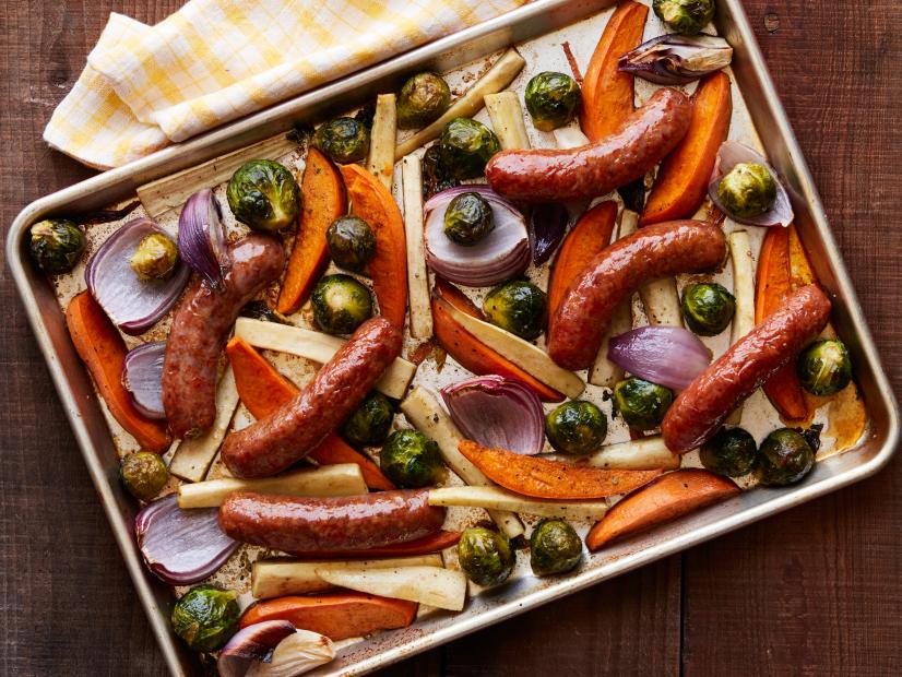 Ree Drummond’s Sheet pan Sausage Supper.