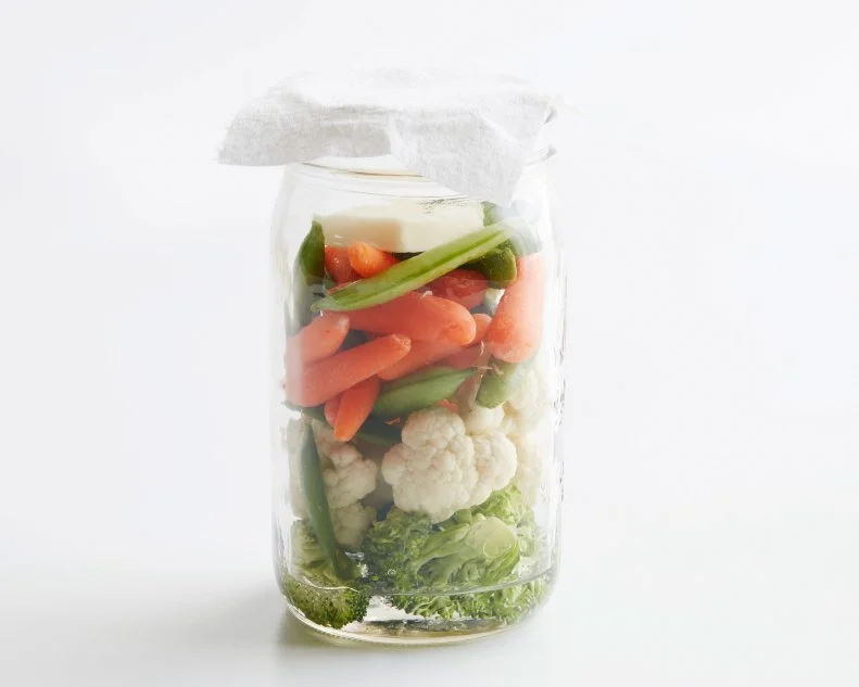 FNK 15 MICROWAVE TRICKS MASON JAR STEAMER Food Network Kitchen Food Network Microwave, Broccoli, Cauliflower, Snap Peas, Carrots, Butter