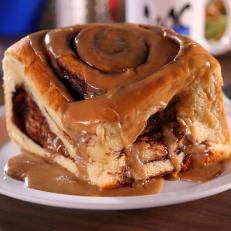 WS of the cinnamon roll from Mountain Shadows in Colorado Springs, CO as seen on Food Network's Diners, Drive-Ins and Dives episode DV2313.