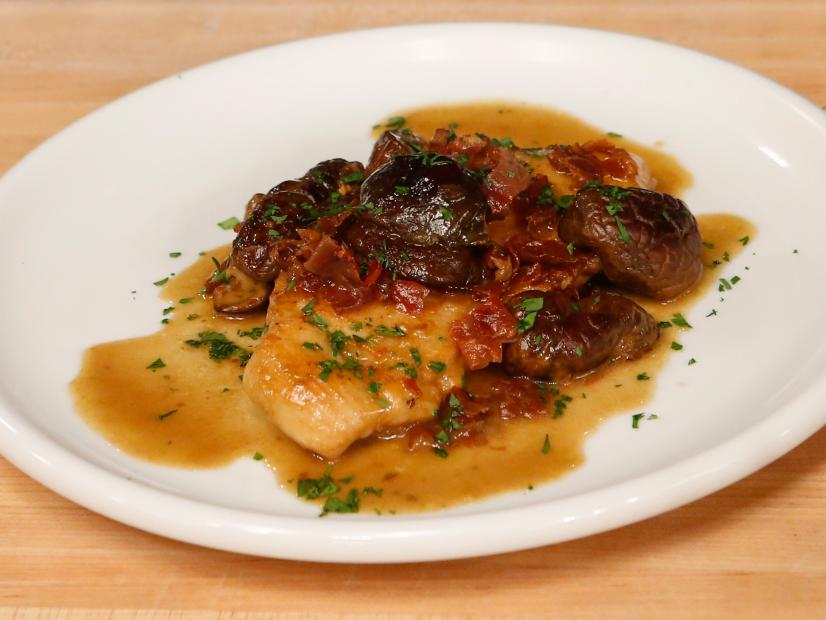 Host Tyler Florence's Chicken Marsala dish is seen before the "Family Food" competition as seen on Food Network's Worst Cooks in America, Season 8, Episode 2.