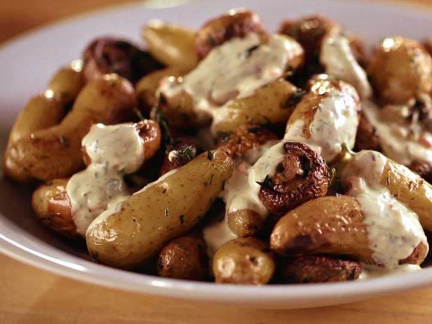 Sunny's Roasted Fingerlings and Mushrooms with a Mustard Cream Sauce
