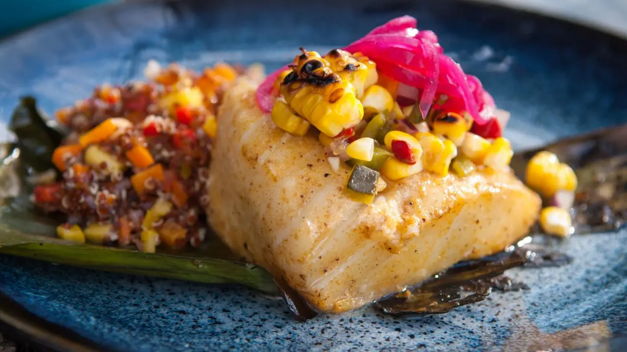 Banana Leaf-Wrapped Chilean Seabass with Pickled Red Onions