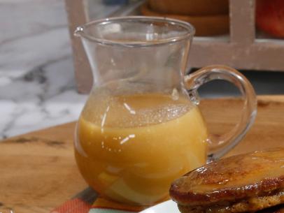 Geoffrey Zakarian's Eggnog Syrup and Jeff Mauro's Gingerbread Cookie Pancakes are seen on the set of Food Network's The Kitchen, Season 8.