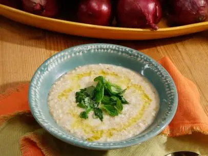Geoffrey Zakarian's Savory Oatmeal Risotto is seen on the set of Food Network's The Kitchen, Season 8.
