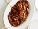 FRENCH CUT STEAK Melissa d’Arabian Ten Dollar Dinners/Steak Dinner Food Network Paprika, Onion Powder, Garlic Powder, Skirt Steak, Vegetable Oil, Butter, Sweet Onions, White Wine, Beef Stock or Broth, Red Wine Vinegar