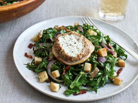 Bacon-Wilted Greens with Warm Pecan-Crusted Goat Cheese