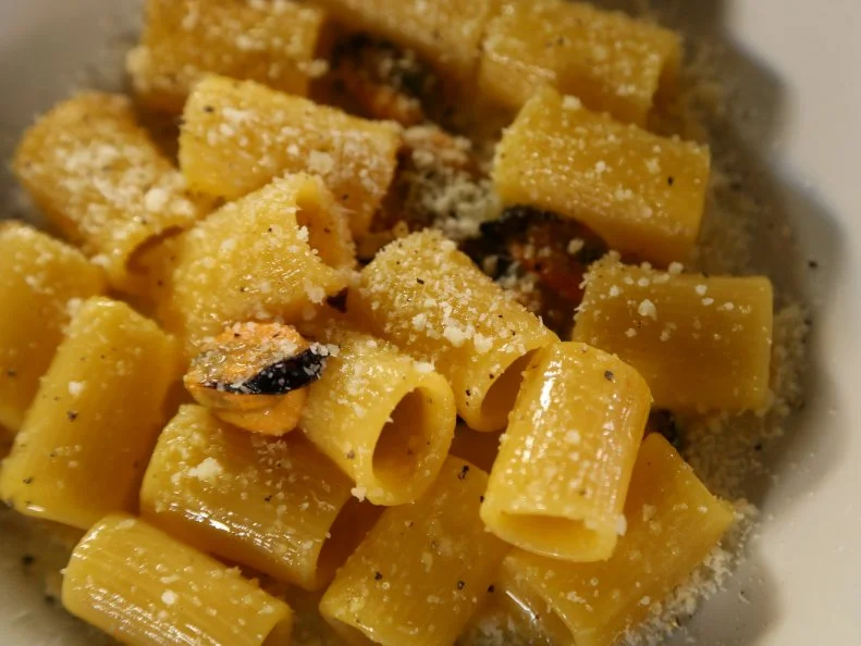 Mussel Carbonara from Port Ellen Clan in Lucca, Italy as seen in Food Network's Diners, Drive-Ins and Dives episode 2202.