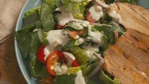 Pork Chop Layered Salad with Blue Cheese Dressing