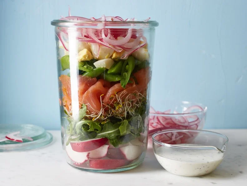 Food Network Kitchen’s smoked salmon and sugar snap pea salad as seen on Food Network.