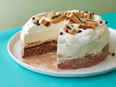 Food Network Kitchen’s Layered Desserts Chocolate Vanilla fig ice cream cake as seen on Food Network.