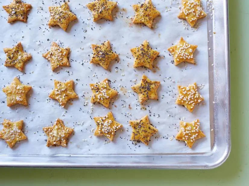 Food Network Kitchen’s healthy snacks gluten free cheesy crackers as seen on Food Network.