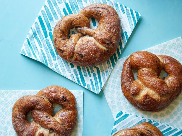 Food Network Kitchen’s healthy snacks cinnamon raisin soft pretzels as seen on Food Network.