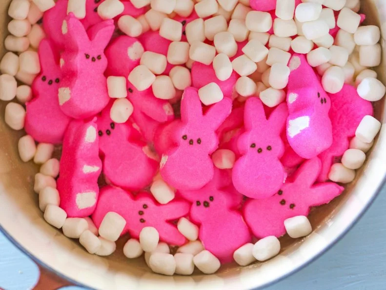 melt butter, peeps and marshmallows