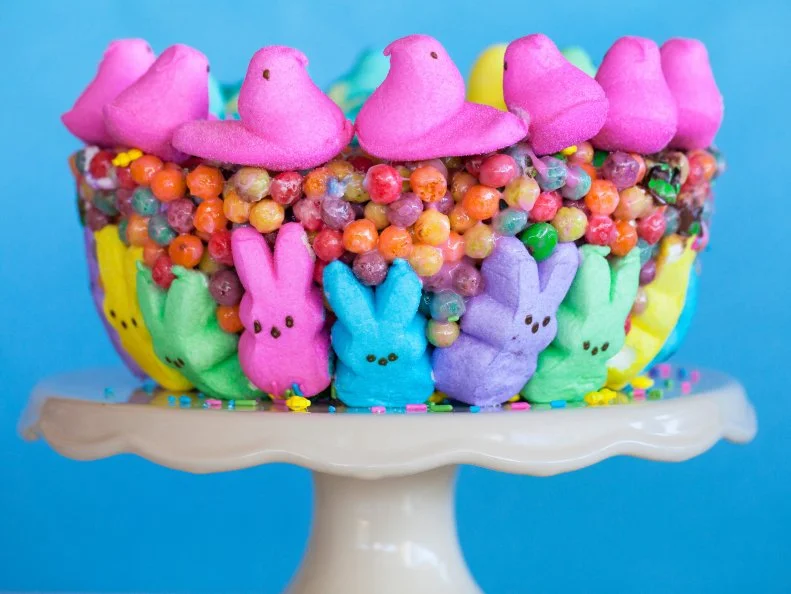 Trix and peeps together in this treat "cake". Food Photography, Ideas and Recipes By Jackie Alpers for Food Network.