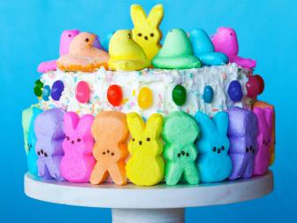 Easter Cake Decorated with Peeps and Jelly Beans