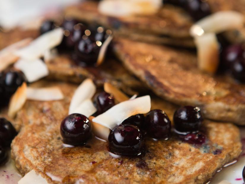 Banana Pancakes With Blistered Berries, as seen on Cooking Channel's Tia Mowry @ Home, Season 1.