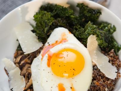 The Quinoa Breakfast Bowl With Crispy Kale Chips, as seen on Cooking Channel's Tia Mowry @ Home, Season 1.