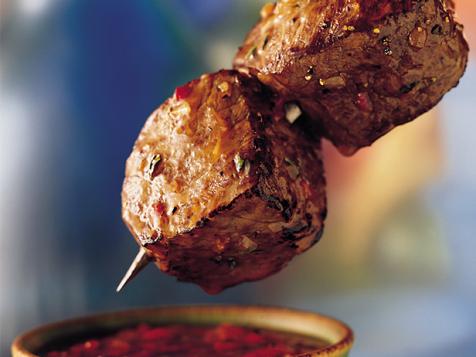 Beef Sirloin Kabobs with roasted Red Pepper Dipping Sauce
