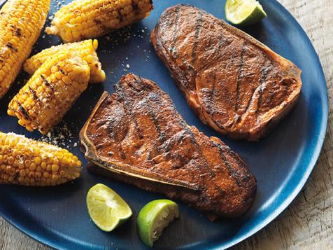Smoky Strip Steaks with Mexican-Style Grilled Corn