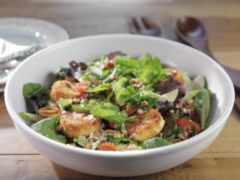 Mixed Greens with Roasted Cherry Tomatoes and Fried Goat Cheese
