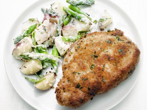 Mustard-Crusted Pork Chops with Asparagus-Potato Salad