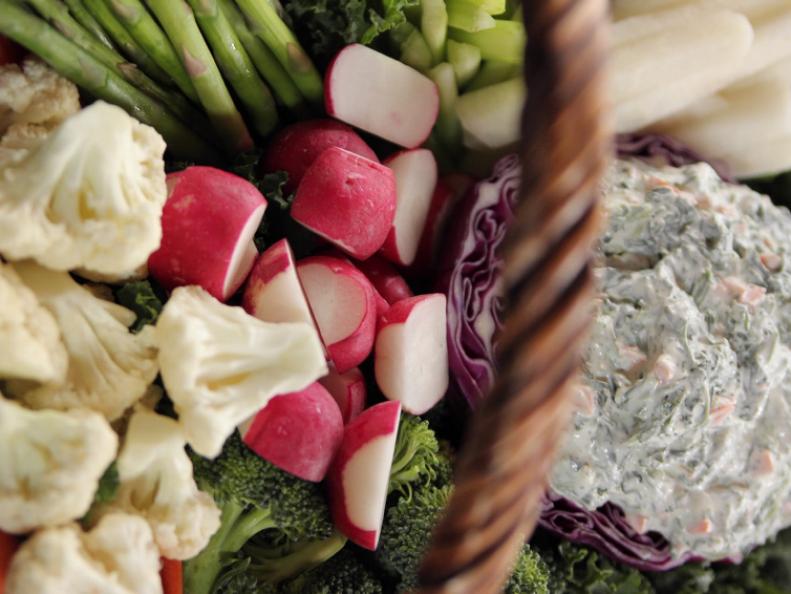 Crudite Basket & Spinach Dip, as seen on Food Network's The Pioneer Woman, Season 10.